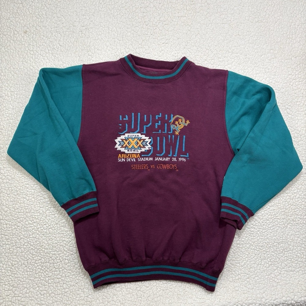 Vintage Super Bowl XXX Sweatshirt Crewneck 90s M Arizona 1996 Steelers Cowboys